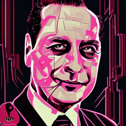 Prompt: digital artwork of [Silvio Berlusconi] wearing technological large steel collar, choker on neck, cyberpunk art style, 4K, portrait, punk hairstyle,
