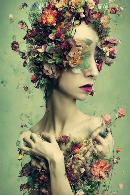 Prompt: beautiful elven women clothed in flowers by malgorzata kmiec and alberto seveso, floral, ethereal, elegant