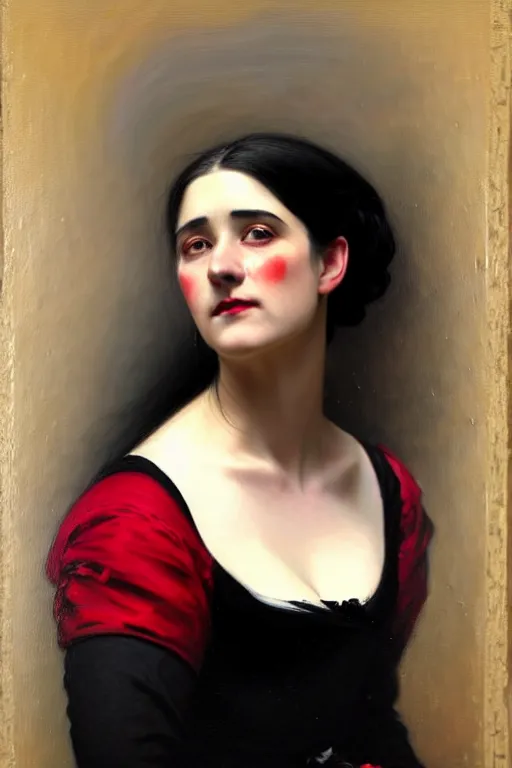 Image similar to ( ( ( ( ( ( ( ( ( ( ( victorian genre painting beautiful young woman with black and red dress ) ) ) ) ) ) ) ) ) ) ) painted by solomon joseph solomon and richard schmid and jeremy lipking!!!!!!!!!!!!!!!!!!!!!!!!!!!!