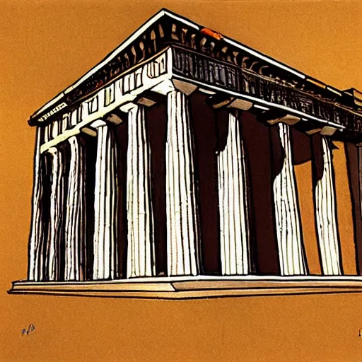 Prompt: A greek temple designed by Frank Gehry drawn by Leonardo da Vinci