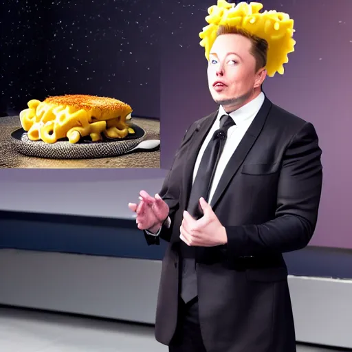 Prompt: photo of elon musk cosplaying as a mac and cheese costume, highly detailed, extremely high quality, hd, 4 k, 8 k, professional photographer, 4 0 mp, lifelike, top - rated, award winning, cinematic, realistic, detailed lighting, detailed shadows, sharp, no blur, edited, corrected, trending