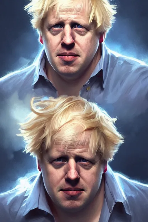 Image similar to Boris Johnson as an X man, visible face, realistic portrait, gold and blue, highly detailed, digital painting, artstation, concept art, smooth, sharp focus, illustration, cinematic lighting, art by artgerm and greg rutkowski and alphonse mucha