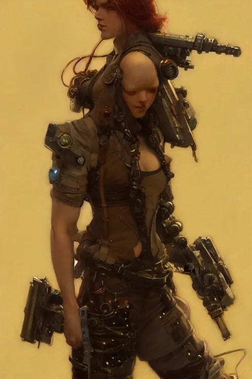 Image similar to full character portrait max mad cyberpunk, machinist tech solider girl character design, painting by gaston bussiere, katsuya terada, nc wyeth, greg rutkowski, craig mullins, vermeer, frank frazetta, tom of finland, trending on artstation, jeffery catherine jones