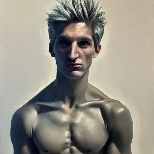 Prompt: portrait of xqc, muscular, expressive oil painting