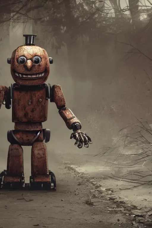 Image similar to freddy robot is chasing me, ultra realistic horror, concept art, intricate details, highly detailed, photorealistic, octane render, 8 k