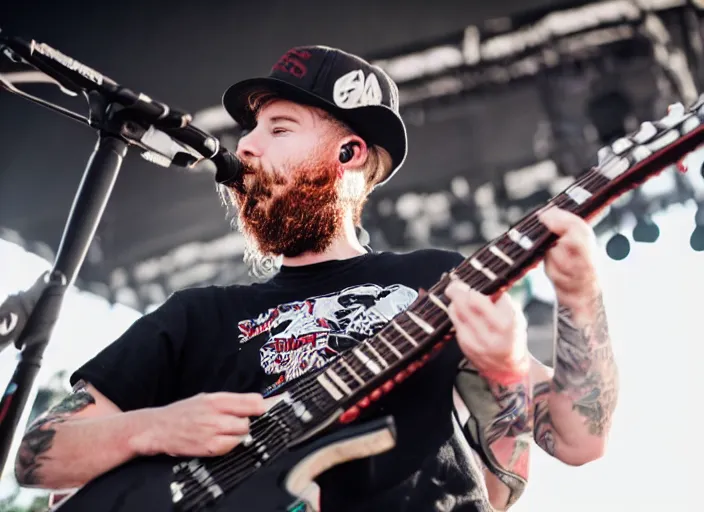Prompt: photo still of ed o'niell on stage at vans warped tour!!!!!!!! at age 3 3 years old 3 3 years of age!!!!!!!! shredding on guitar, 8 k, 8 5 mm f 1. 8, studio lighting, rim light, right side key light
