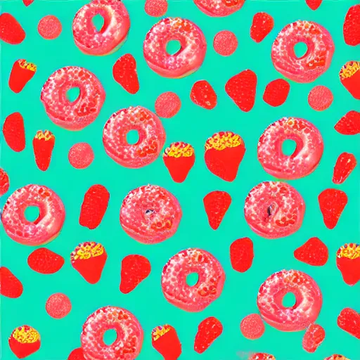 Image similar to strawberry frosted donut with sprinkles, pop art, album cover, shadow,