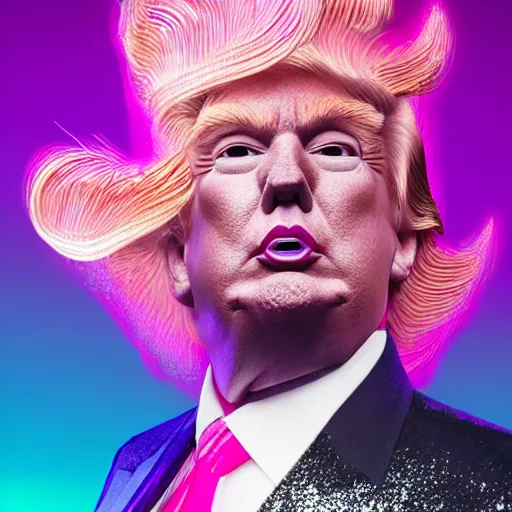 Prompt: a hyperrealistic concept art of an aesthetic! photo of a heavily makeuped donald trump dressed as a drag - queen by beeple for lgbtq magazine huhd 8 k # queer _ af