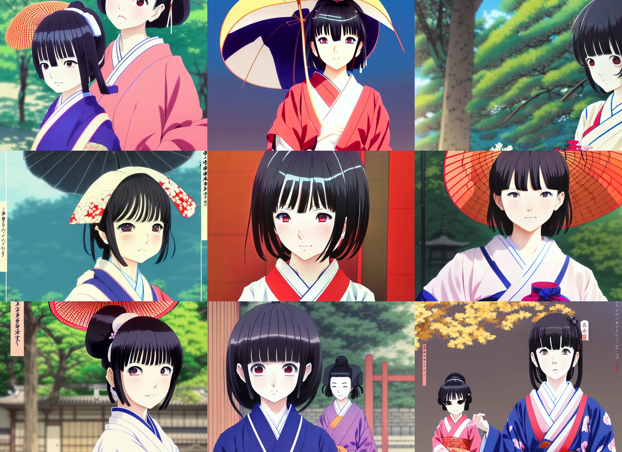 Prompt: anime visual, portrait of a japanese woman in traditional clothes outside a temple, cute face by ilya kuvshinov, yoshinari yoh, makoto shinkai, katsura masakazu, dynamic perspective pose, detailed facial features, kyoani, rounded eyes, crisp and sharp, cel shad, anime poster, ambient light