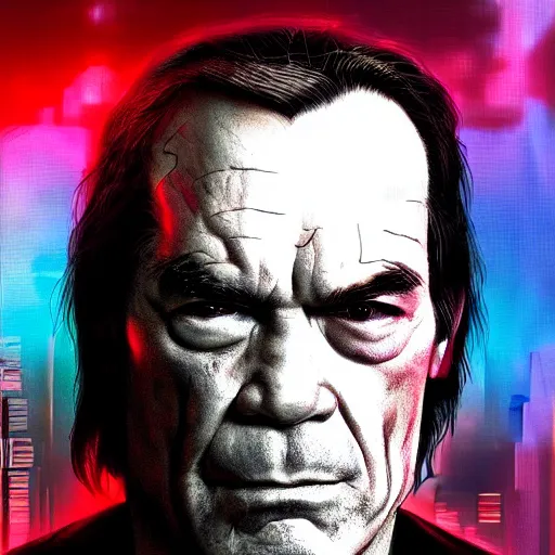 Image similar to cyberpunk impossible very strange portrait of tommy lee jones