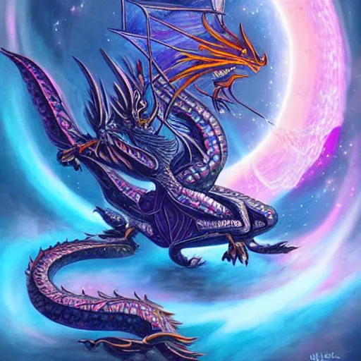 Prompt: cosmic dragon, fantasy art style, expressive inherent themes