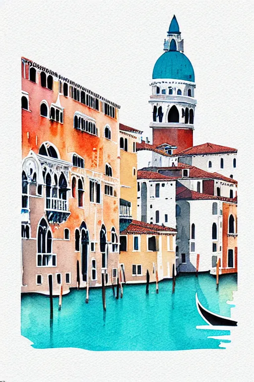 Image similar to minimalist watercolor art of venice, illustration, vector art