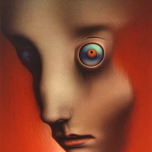 Image similar to Her eyes wide by Zdzisław Beksiński, oil on canvas