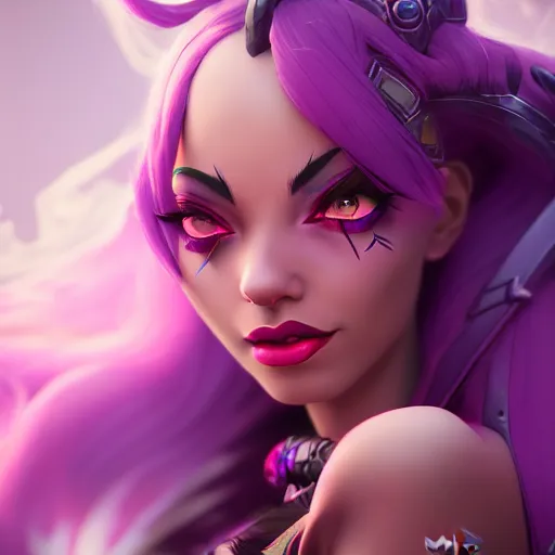 Image similar to Portrait of jinx from league of legends, anger, mystery, fear, highly detailed, beautiful, ominous vibe, smoke, octane render, cgsociety, artstation, trending on ArtStation, by Marie Magny