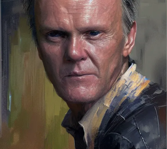 Image similar to a hyper-detailed portrait of ANthony Stewart Head by Craig Mullins; oil on canvas; trending on artstation; 90mm; f/1.4