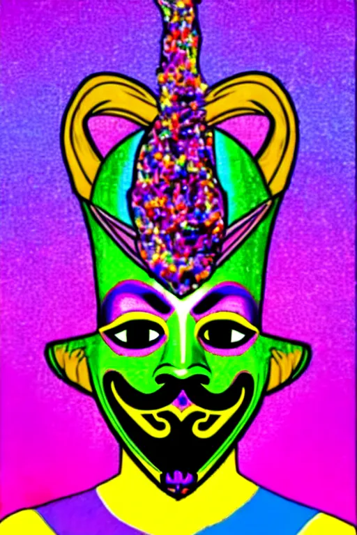 Image similar to guy fawkes mask, lisa frank style,