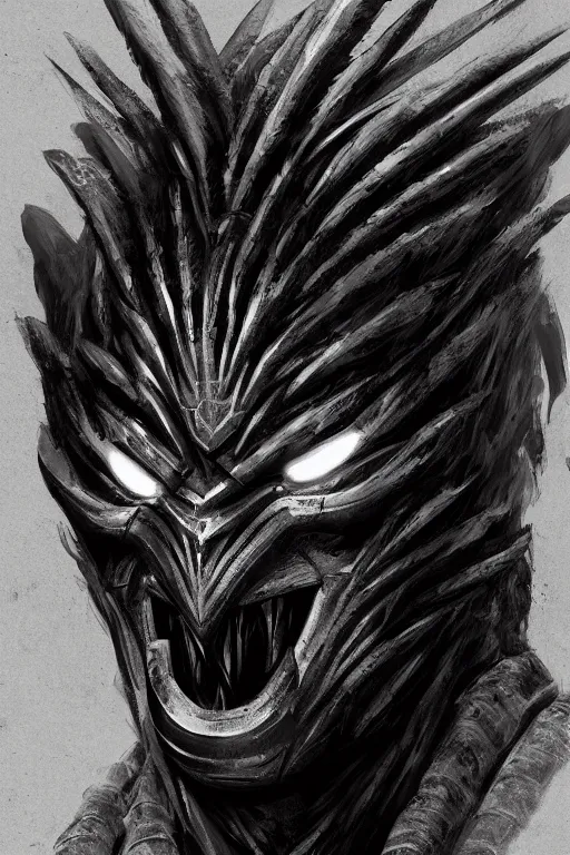 Image similar to predator 1 9 8 7 masked face redesign, portrait, highly detailed, black smooth dreads, mandables, digital painting, trending on artstation, concept art, illustration