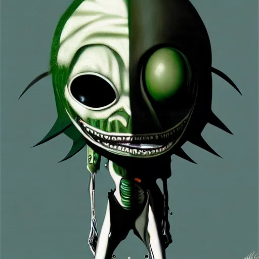 Image similar to a punk alien wearing Rick Owens clothing, an airbrush painting by Jamie Hewlett, cgsociety, symbolism, antichrist, aesthetic, 8k