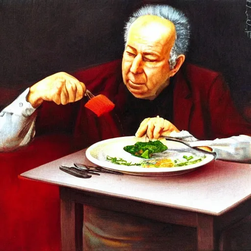 Prompt: yitzhak rabin eating borscht by yitzhak rabin by angelico, fra