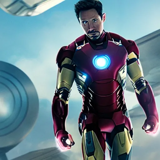 Image similar to film still of Joseph Gordon Levitt as iron man in new avengers film, 4k