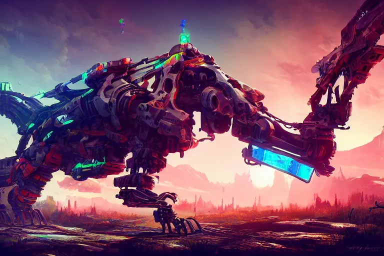 Image similar to sawtooth machine mecanical creature robot of horizon forbidden west horizon zero dawn radiating a glowing aura global illumination ray tracing hdr fanart arstation by ian pesty and alena aenami artworks in 4 k