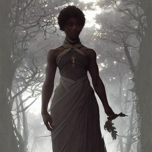 Image similar to black narnia, intricate, elegant, highly detailed, digital painting, artstation, concept art, smooth, sharp focus, illustration, art by artgerm and greg rutkowski and alphonse mucha and william - adolphe bouguereau