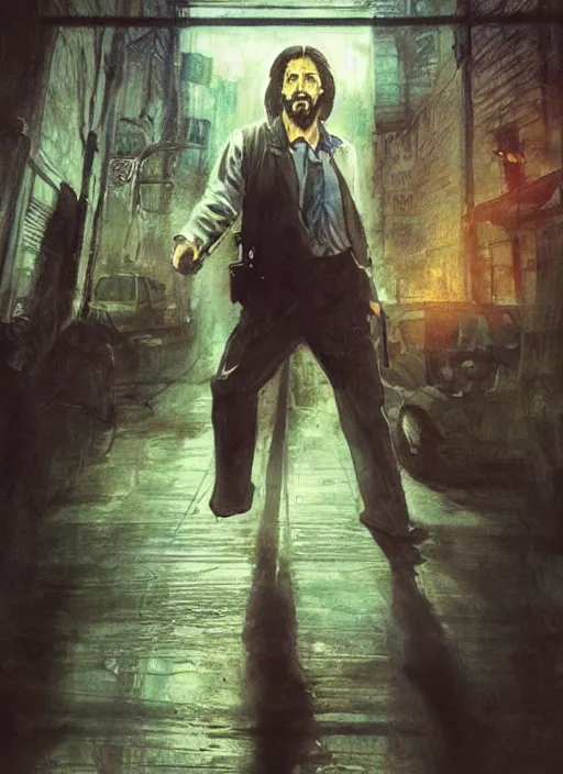 Image similar to portrait, Jesus as a cop in an 80s action movie, watercolor, dramatic lighting, cinematic, establishing shot, extremely high detail, foto realistic, cinematic lighting, pen and ink, intricate line drawings, by Yoshitaka Amano, Ruan Jia, Kentaro Miura, Artgerm, post processed, concept art, artstation, matte painting, style by eddie mendoza, raphael lacoste, alex ross