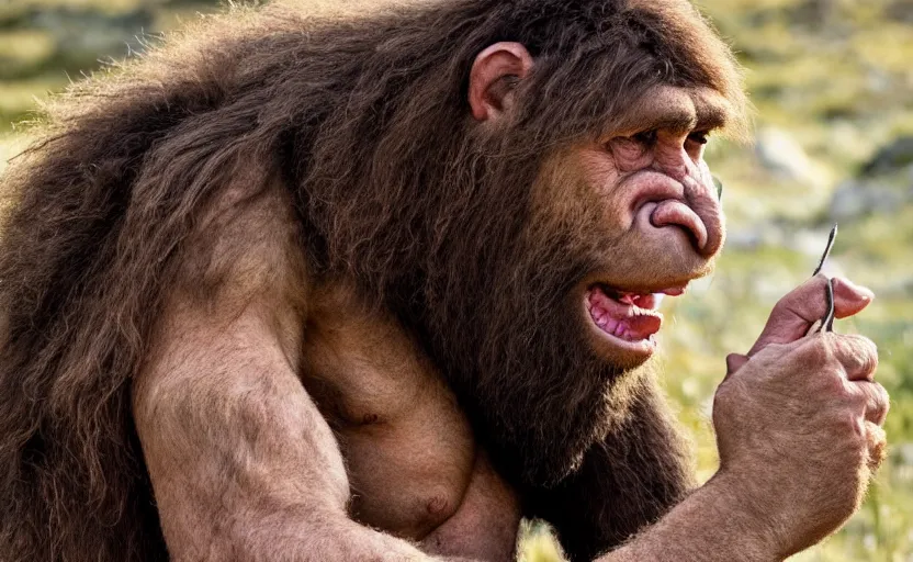 Image similar to made a portrait of neanderthal read science book about him in middle of nowhere, perfect dynamic posture, perfect dynamic pose, perfect dynamic form, pinterest, perfect dynamic position, award winning photo by national geographic, and pulittzer winner, bokeh, reduce duplication interference