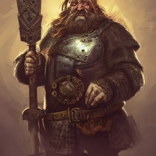 Prompt: a detailed portrait painting of the dwarf bardin goreksson, from vermintide 2 video game, holding a shield and hammer, steampunk engineer, artstation, 8 k, fantasy