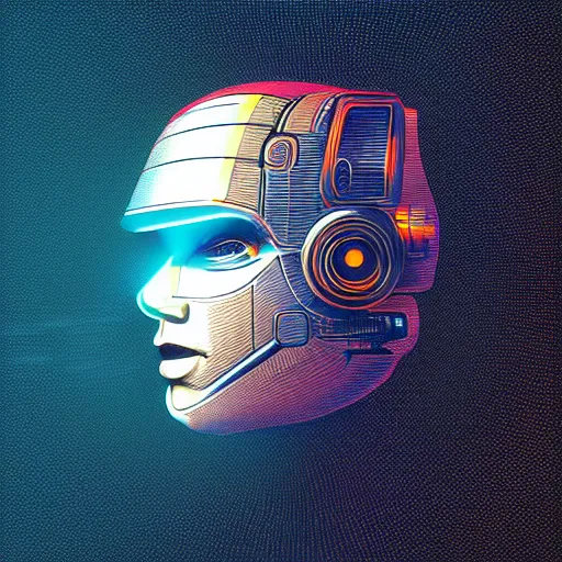 Image similar to hyperdetailed portrait of a spaced out cyberpunk robot head, 8 k, symetrical, halluzinogenic, meditative, vector art, black background