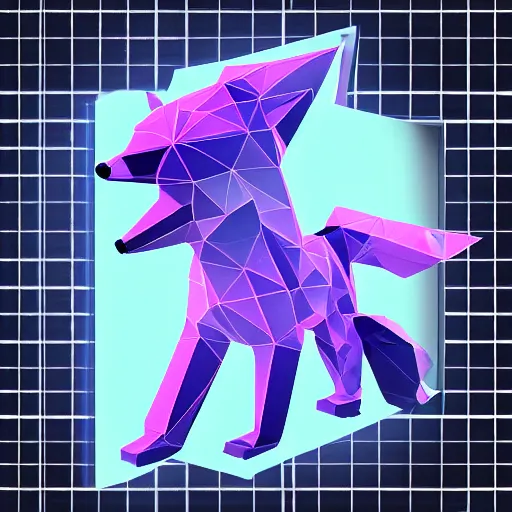 Image similar to Very low poly fox, wireframe retrowave