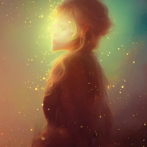 Image similar to beautiful uncertainty, sharp focus, intricate, elegant, digital painting, artstation, matte, highly detailed, concept art, illustration, volumetric lighting, gold and blue and pink color scheme, bokeh light, art by greg olsen and liz lemon swindle