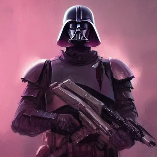 Image similar to concept art of a portrait by greg rutkowski, a soldier of the eternal empire wearing purple and black tactical gear, star wars expanded universe, smooth, sharp focus, artstation hq.