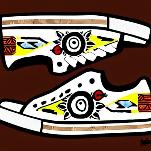 Image similar to sneaker design designed by studio ghibli, aztec mayan street fashion native punk sneaker design, majora's mask, wearing wooden mask, hip hop sneaker design with subtle mayan patterns, gapmoe yandere grimdark, trending on pixiv fanbox, painted by greg rutkowski makoto shinkai takashi takeuchi studio ghibli, akihiko yoshida