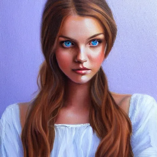 Image similar to a beautiful young woman with blue eyes posing for a picture, a photorealistic painting by louisa puller, trending on pinterest, rococo, white background, studio portrait, sensual