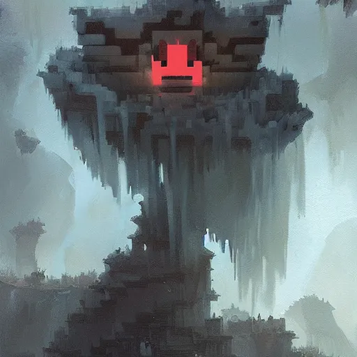 Image similar to greg rutkowski painting of a minecraft ghast