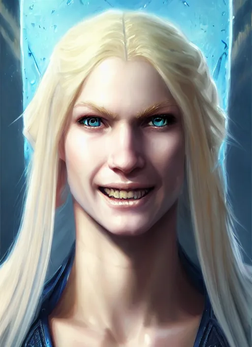 Prompt: a _ fantasy _ style _ portrait _ painting _ of shy white female paladin with blonde hair and blue eyes friendly smile, scar under left eye, holy oil _ painting _ unreal _ 5 _ daz. _ rpg _ portrait _ extremely _ detailed _ artgerm _ greg _ rutkowski _ greg