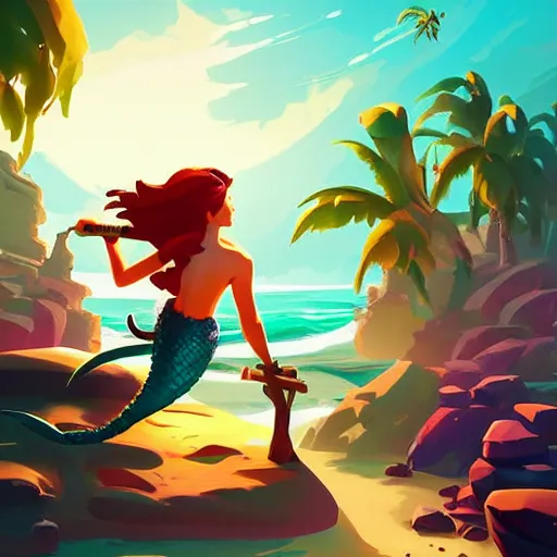 Image similar to painting mermaid treasure on sea of thieves game avatar hero smooth face median photoshop filter cutout vector, behance hd by jesper ejsing, by rhads, makoto shinkai and lois van baarle, ilya kuvshinov, rossdraws global illumination