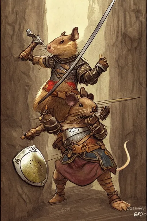 Image similar to a heroic mouse knight with sword and shield, redwall, greg rutowski and jean baptiste monge, detailed, epic fantasy concept art