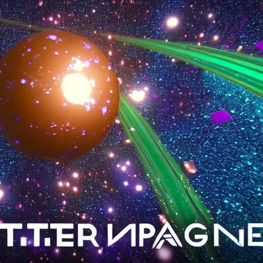 Image similar to glitter in space, raytracing, unreal engine tech demo, 5 5 mm