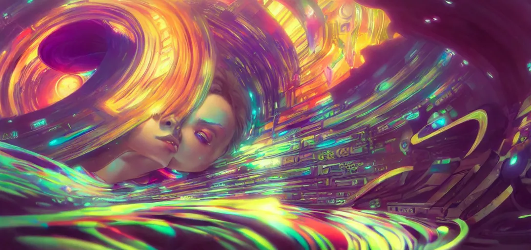 Image similar to swirling vortexes of computer hardware vaporwave aesthetic, colorful, psychedelic, digital painting, artstation, concept art, smooth, sharp focus, illustration, art by artgerm and greg rutkowski and alphonse mucha