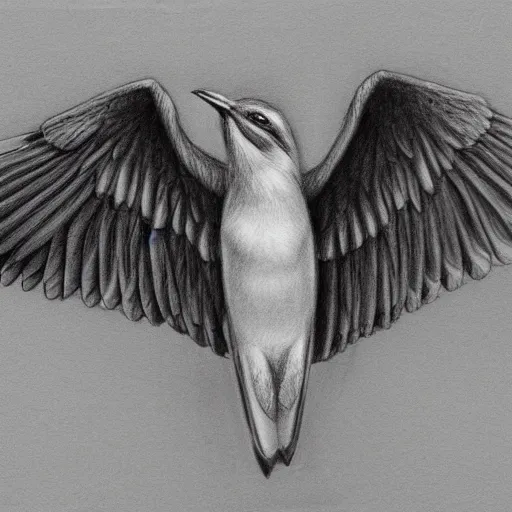 Image similar to a high quality pencil drawing of a bird by natalia rojas, wingspan, high quality, artstation, 4 k