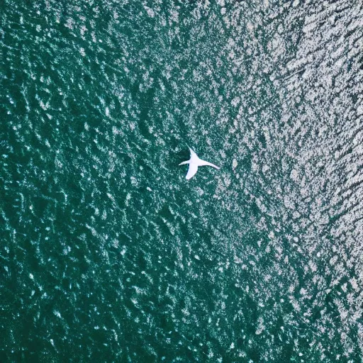 Prompt: simmetrical photo of a seagull flying seen exactly from above. Watching down. Seagull seen from above. 4k still award winning. Pleasant look and colors. Sea on the background.