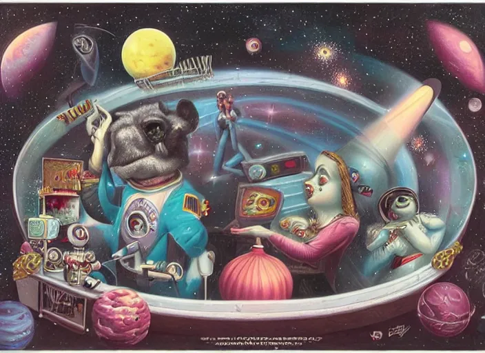 Prompt: the space band, lowbrow, matte painting, 3 - d highly detailed, in the style of mark ryden,