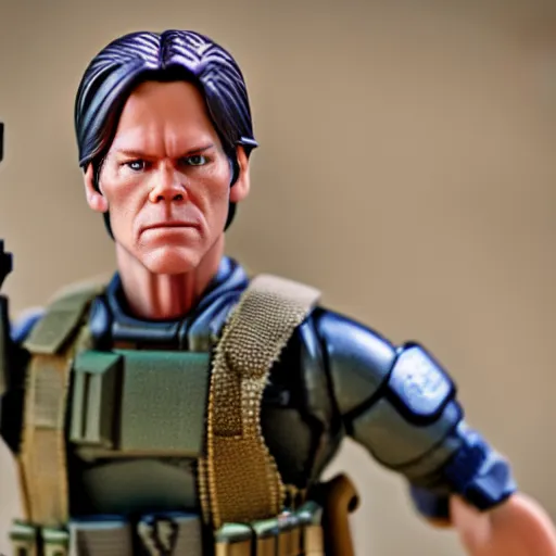 Image similar to Kevin Bacon as a G.I. Joe action figure, hyper realistic, photograph, tilt shift, 65mm, sharp focus