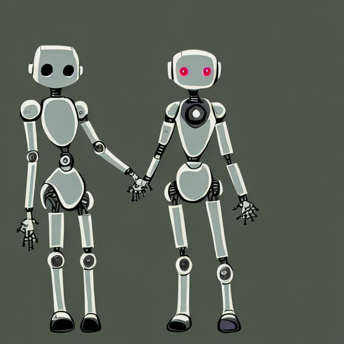 Image similar to concept art for an intimate scene between two cute robots, futurist, scifi, film