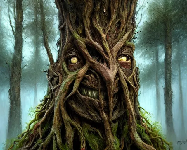 Prompt: a talking tree, a face in the bark, mouth in the bark, nose made of wood, eyes in the bark, fantasy concept art, digital painting, oil painting, hyperrealistic, beautiful, treebeard, ent, magical, highly detailed, soft lighting, very detailed eyes, artstation, cgsociety, in the forest, by alan lee, by artgerm