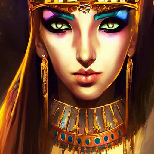 Prompt: a portrait of a necromancer queen cleopatra, by tite kubo and guweiz, dramatic lighting, manga cover, incredible quality, trending on artstation