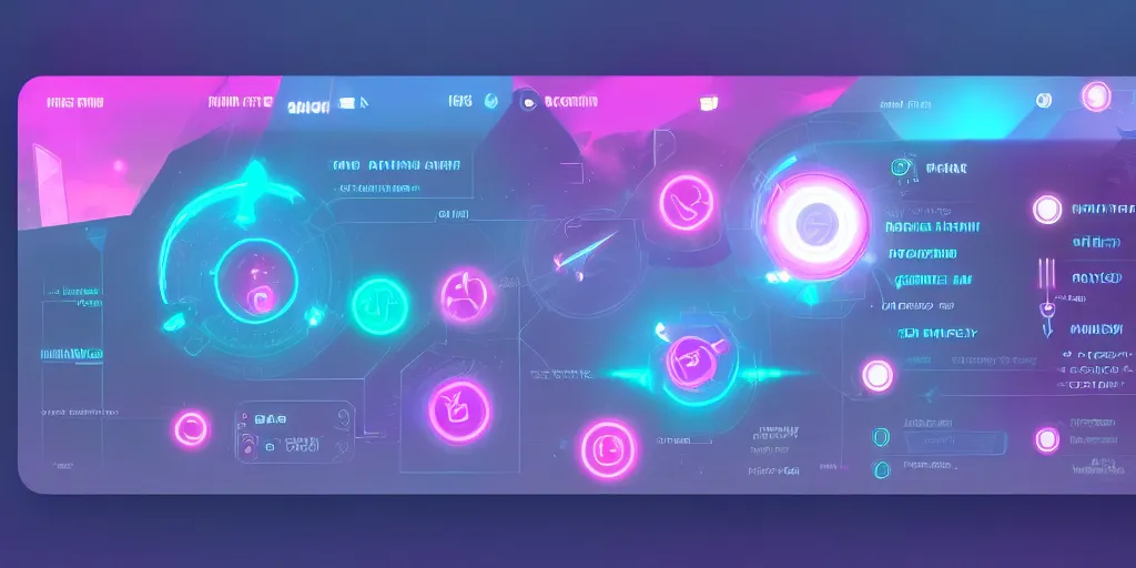 Image similar to futuristic game UI , pastel bright color, blue and pink, cute icons, elite dangerous interface, HUD