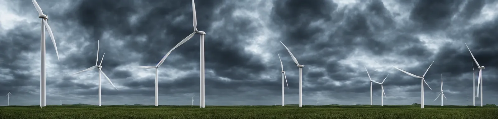 Image similar to Stormy sky with the lightings in the clouds, blueshift render, pipes and one wind turbine in the background, depth of field, ultraphotorealistic, Full HD, 1128x191 resolution